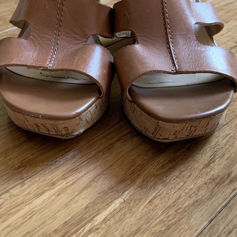 FRANCO SARTO Leather Carmel Wedge Sandals sz 8 - Picture 5 of 6